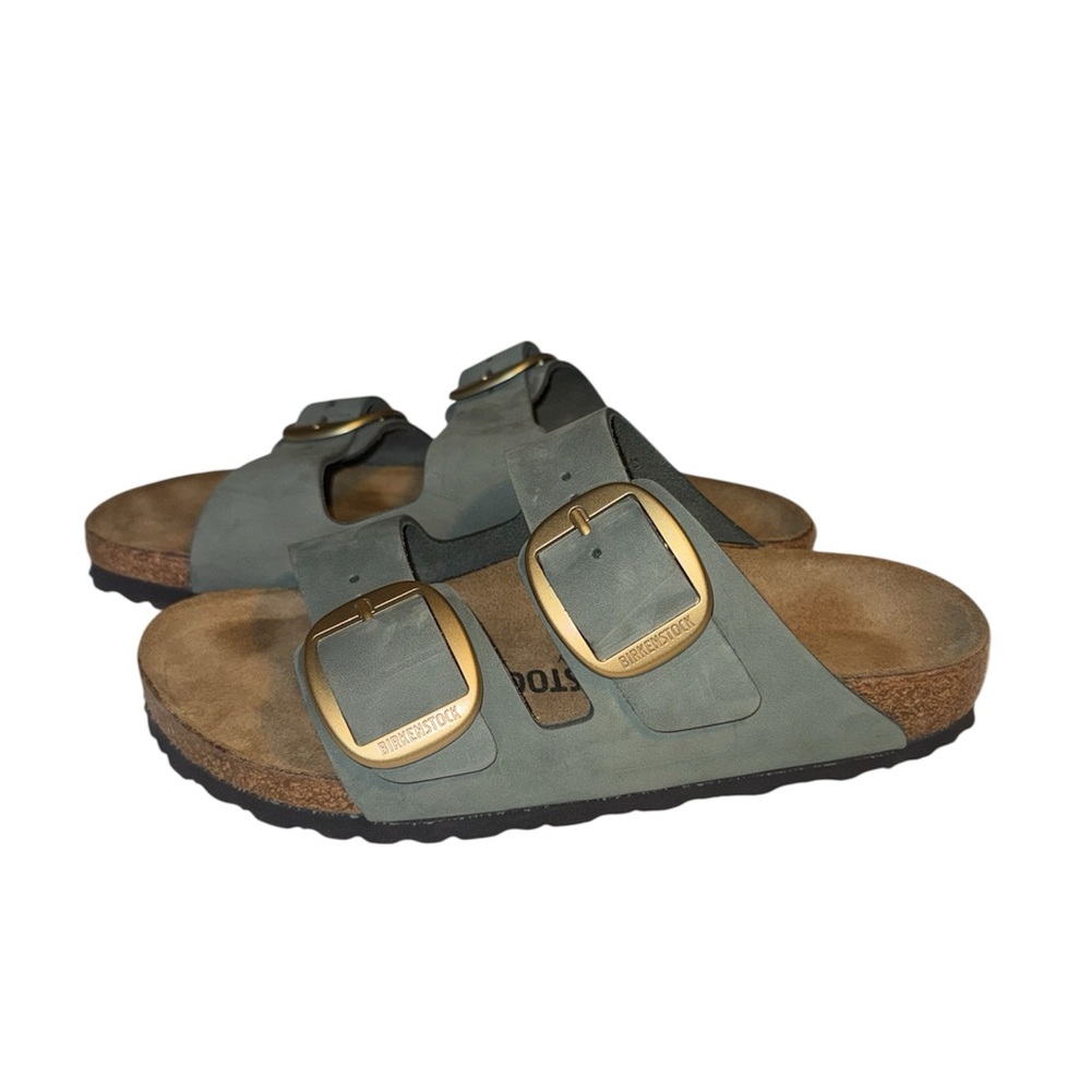 Birkenstock Green Sandals with Big Brass Buckles - Picture 2 of 7